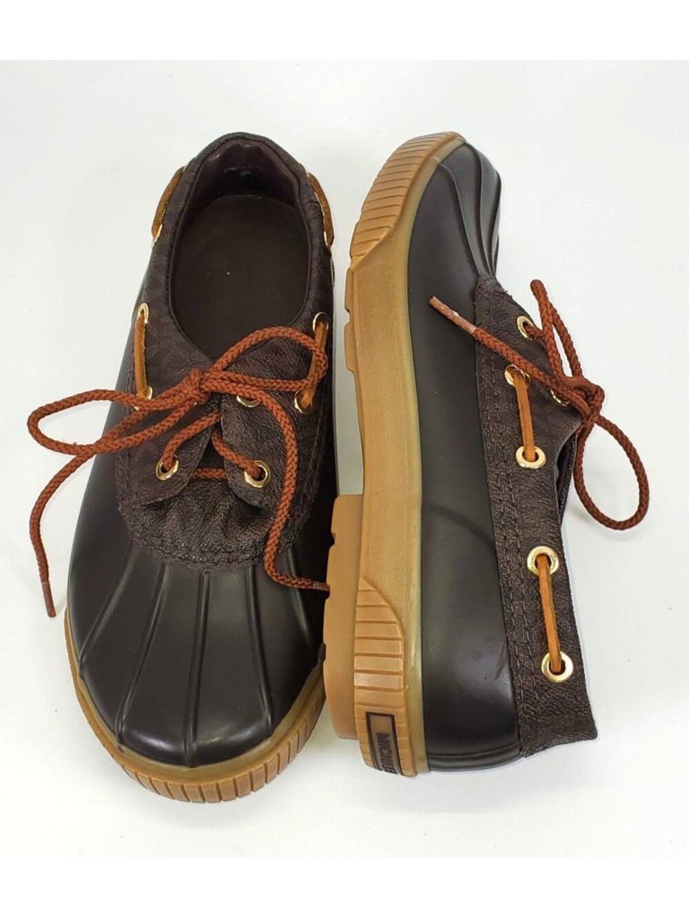 Michael Kors Women's Hyde Brown Leather/Rubber Logo Duck Boots Size 6 1278 - Picture 3 of 12
